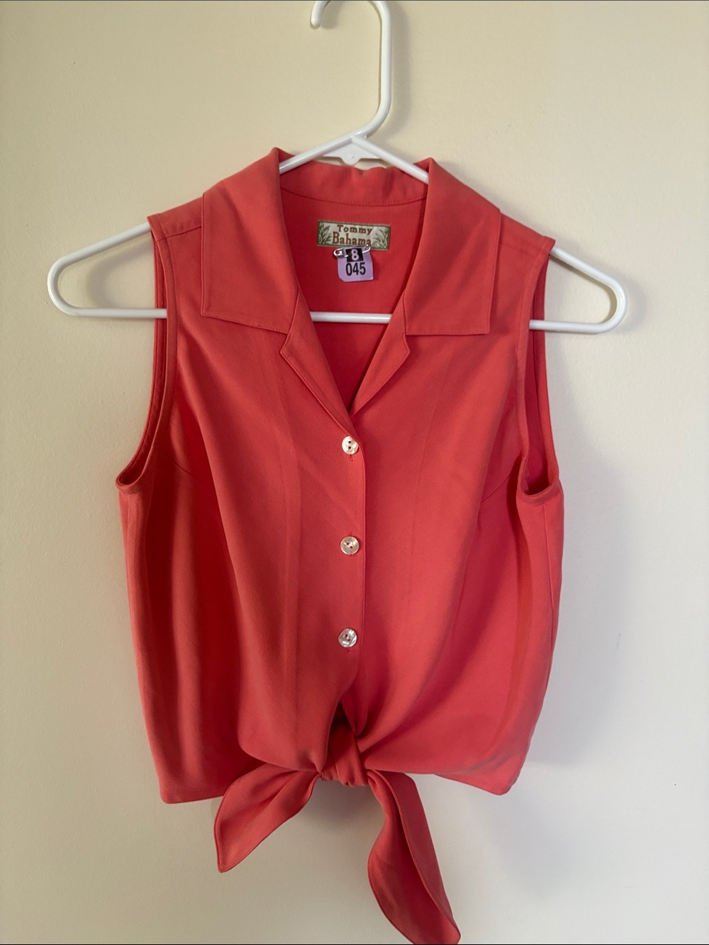 Tommy Bahama Coral Tie-Front Sleeveless Button-Up Top